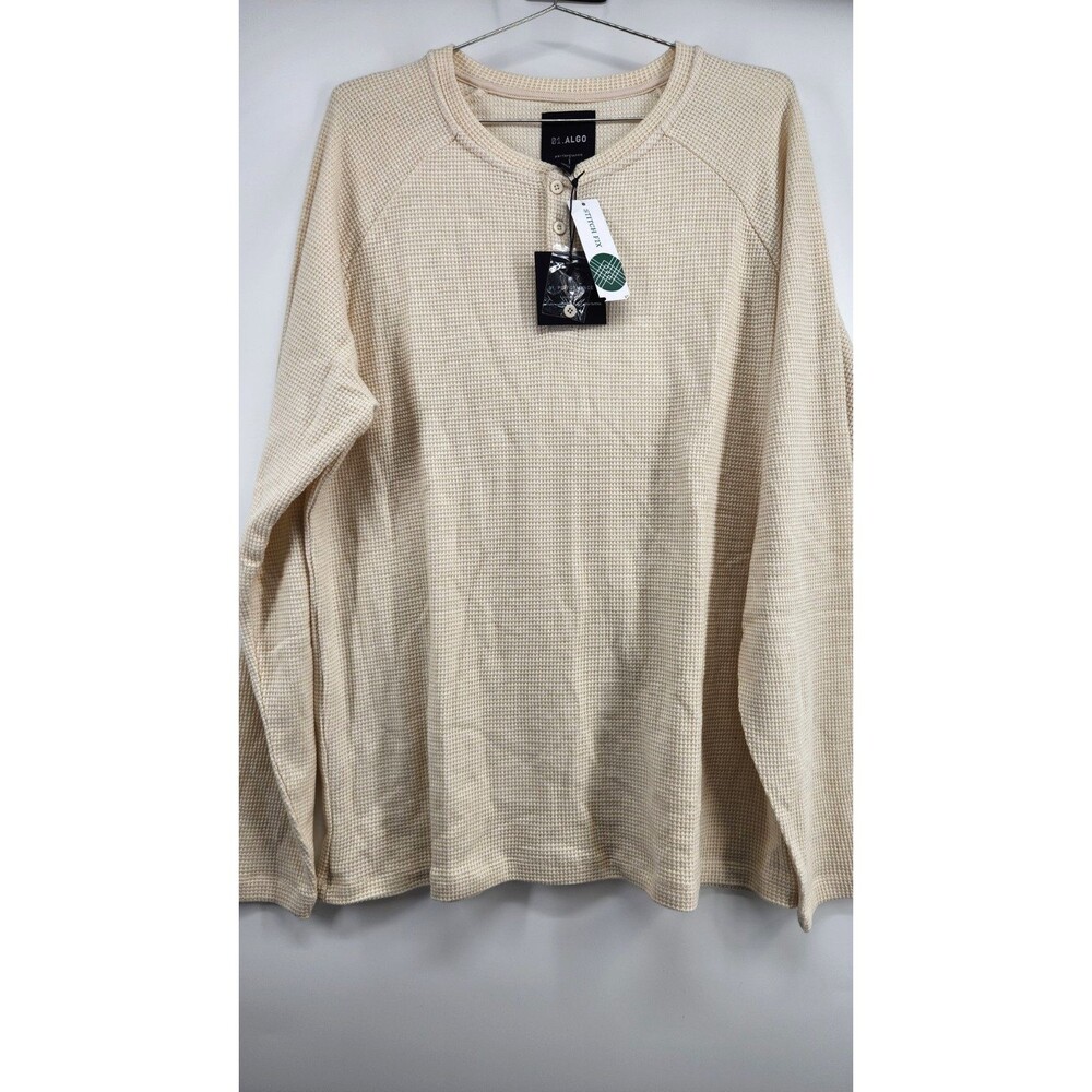 01.Algo Men's Off White Large Performance Waffle‎ Crewneck Sweater NWT
